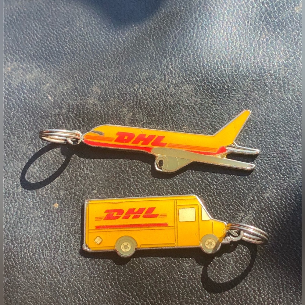 DHL Airplane & Box Truck Necklace Pendant Charms Metal Backing Keychain